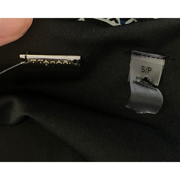 T Tahari Sz S Summer Tank Midi Dress Tiered Skirt Sheer Overlay Blue Scarf Print - Picture 8 of 10